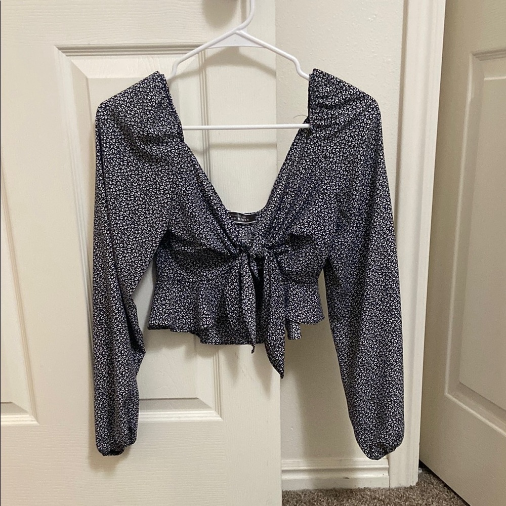 Blue Blush Black and White Floral Blouse